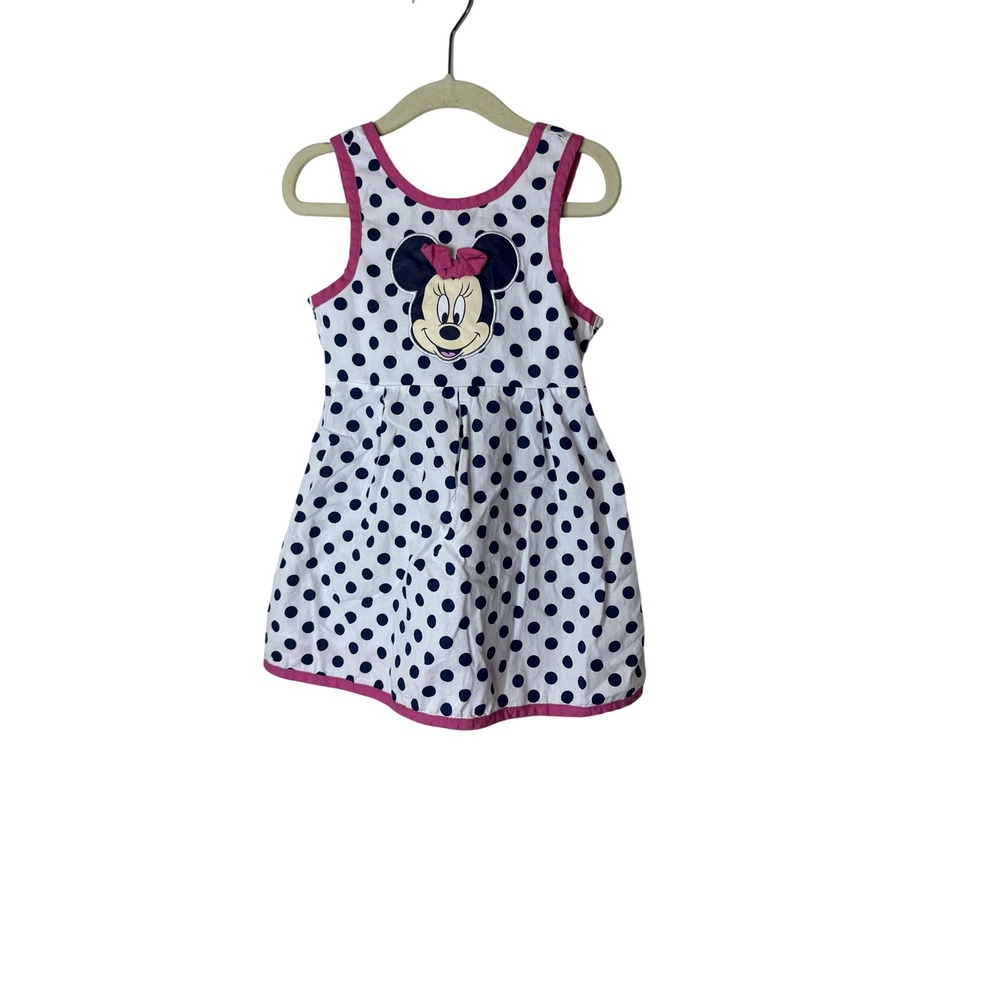 Disney Minnie Mouse Dress Girls 2T White Polka Dot Smocked Bow Sundress Summer
